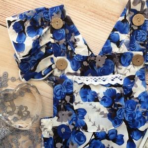 One Pieces - Boutique Baby Girl Blue Floral Romper 2pc One Pieces - Boutique Baby Girl Blue Floral Romper 2pc